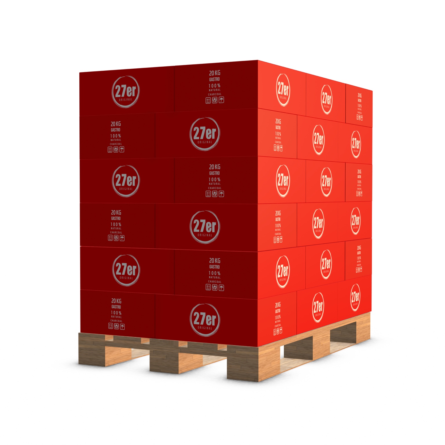 Rendu illustratif d’une palette de cartons 27er Original de 20 kg